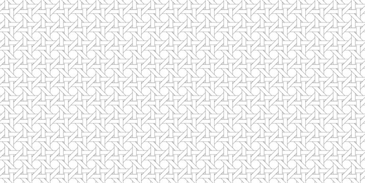 Rattan pattern. Horizontal wicker geometric black and white lattice weave pattern. Rattan texture.