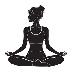 Yoga Woman Silhouette in Lotus Pose – Meditation Vector Illustration