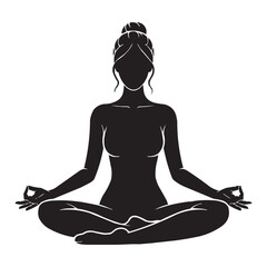 Yoga Woman Silhouette in Lotus Pose – Meditation Vector Illustration