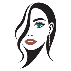 Elegant Woman Face Line Art with Red Lips – Stylish Beauty Vector Illustration