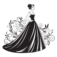 Elegant Woman Silhouette in Floral Gown – Decorative Vector Design for Invitations & Fashion Themes
