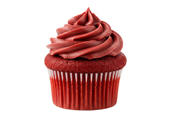 Isolated Red Velvet Cupcake Dessert with Swirled Frosting on Transparent