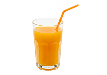 Isolated Refreshing Orange Juice Glass with Straw in Transparency