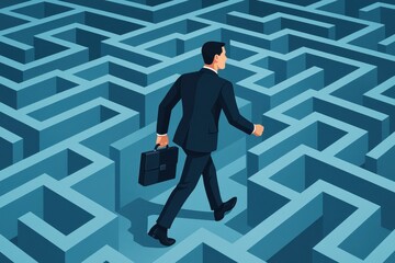 Business Strategy Navigation with Professional in Corporate Maze and Problem-Solving Concept
