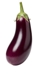 Isolated Single Raw Purple Eggplant Against Transparent Background