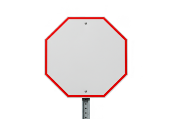 Isolated Stop Sign With White Octagon Shape on Transparent Background