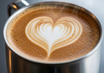 Heart-Shaped Latte Art in a Coffee Cup By Generated AI