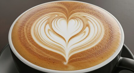 Heart-Shaped Latte Art in a Coffee Cup By Generated AI