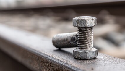 Close-up of rusty bolts on railway tracks