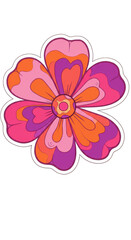 Retro Floral Illustration With Pink Orange Purple Petals and Transparent Background