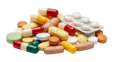 Pile of Colorful Pills And Capsules on Transparent Background PNG