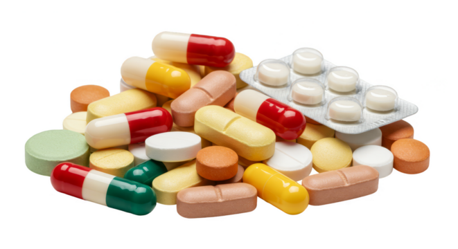Pile of Colorful Pills And Capsules on Transparent Background PNG