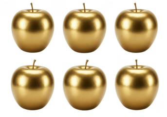 Isolated Transparent Background of Golden Apples in Shiny Gold Color