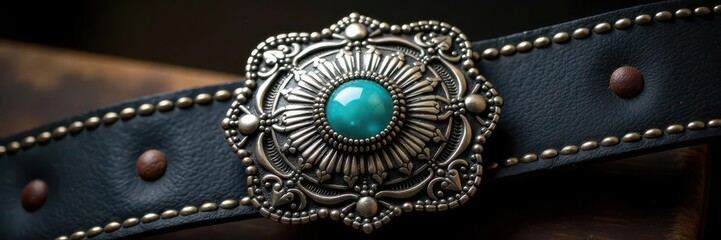 Antique silver concho belt buckle, ornate design , rodeo, southwest