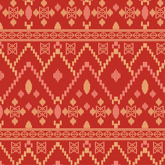 Thai textile pattern, Isan fabric design, Lao traditional textile, Red silk woven pattern, Ethnic Southeast Asian fabric
