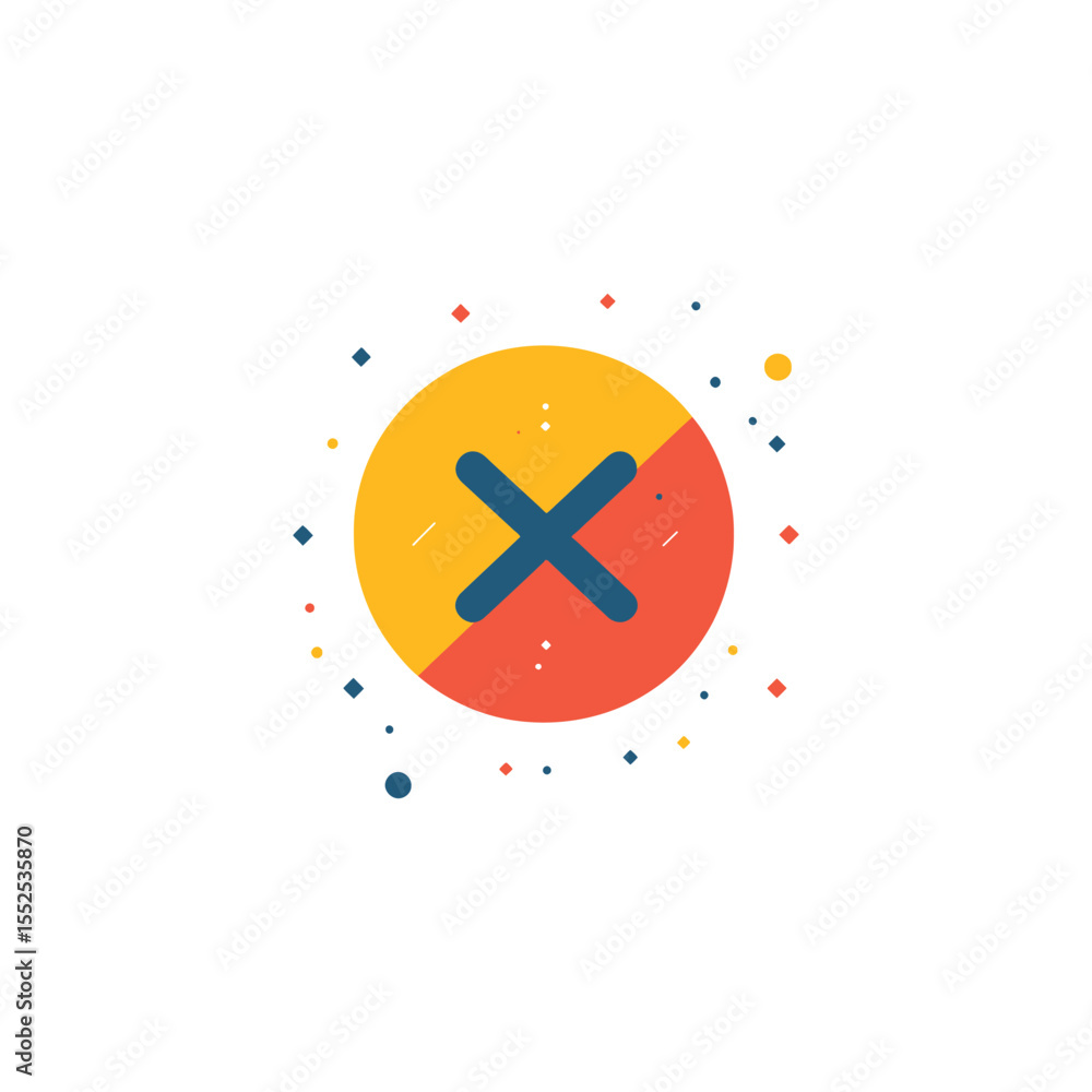 Poster abstract colorful cross on orange and red round shape on white background