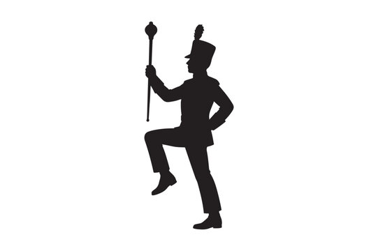 drum major silhouette vector art illustration on white background