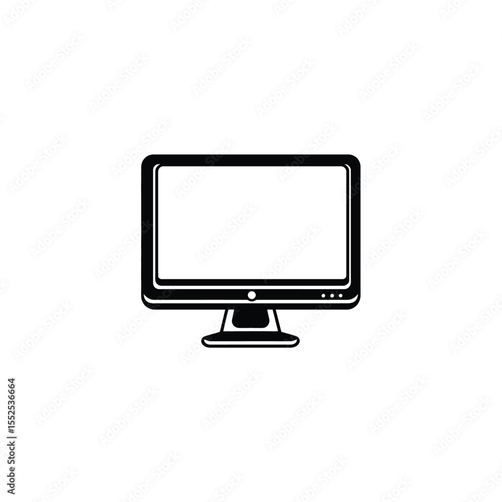 Aufkleber black and white isolated computer monitor icon with simple stand design