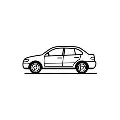 Fototapeta premium Black and White Line Drawing of a Sedan Car Side View Simple Icon