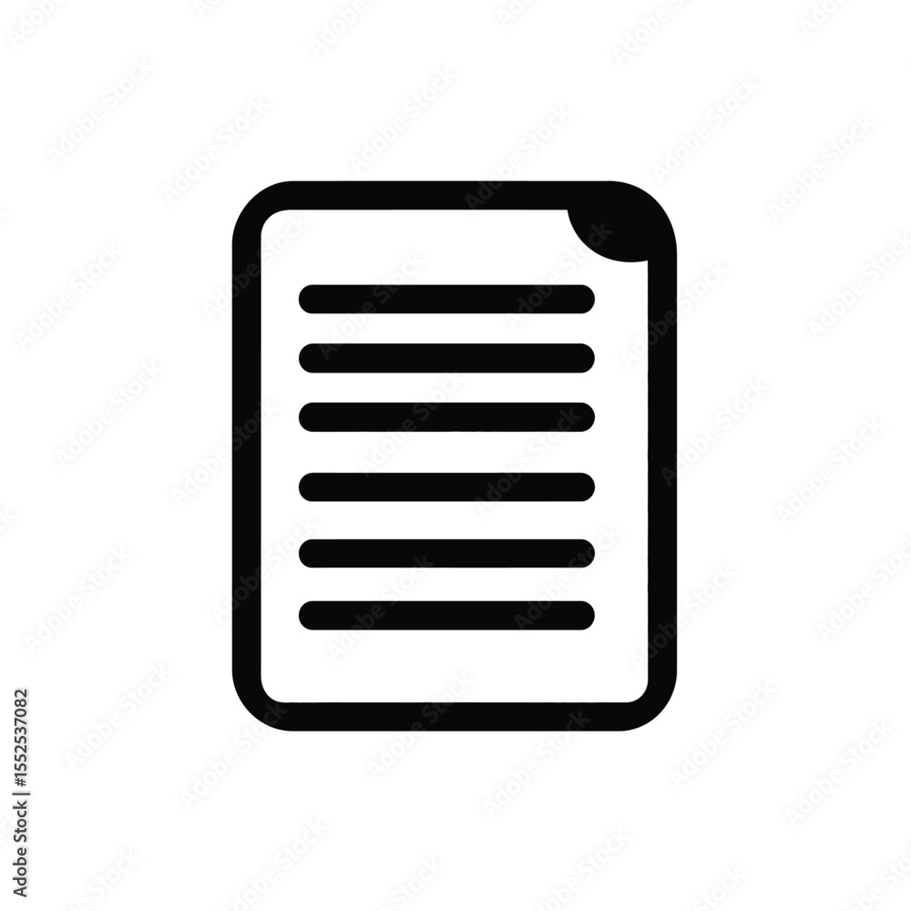 Poster black and white of document icon with rounded edges and lines inside