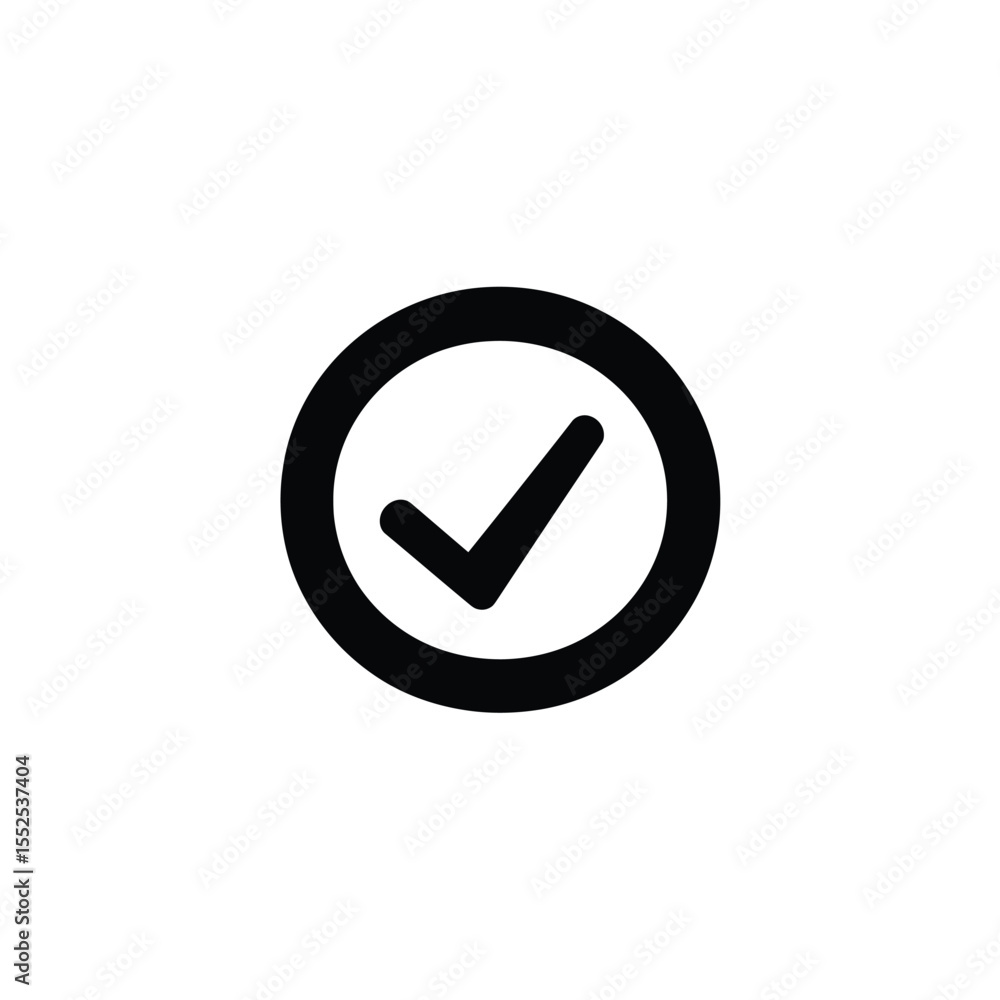Poster black check mark in circle shape on transparent background sign for approval