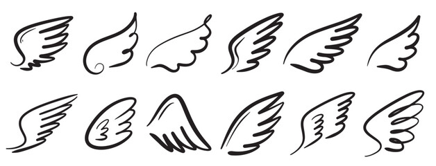 doodle sketch style abstract wings cartoon hand drawn illustration concept design