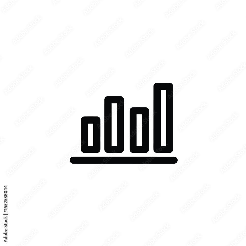 Poster black line chart symbol icon representing data analysis, growth, and statistical information on whit