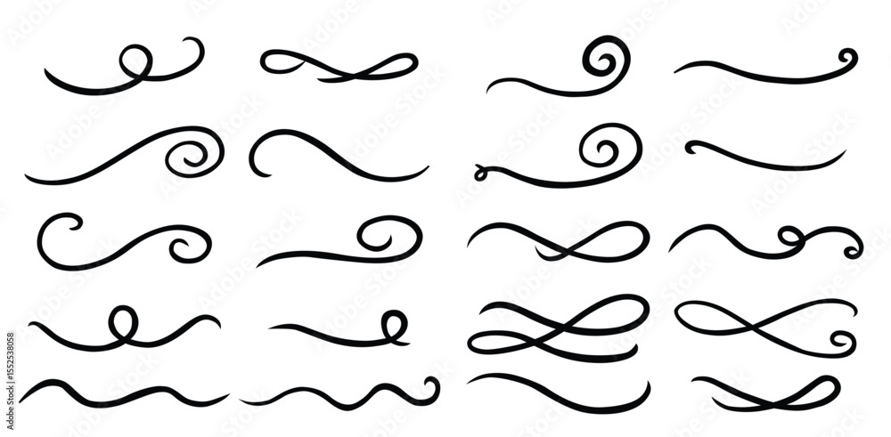 Fototapete curly swishes swashes swoops hand drawn collection calligraphy swirl highlight text elements.