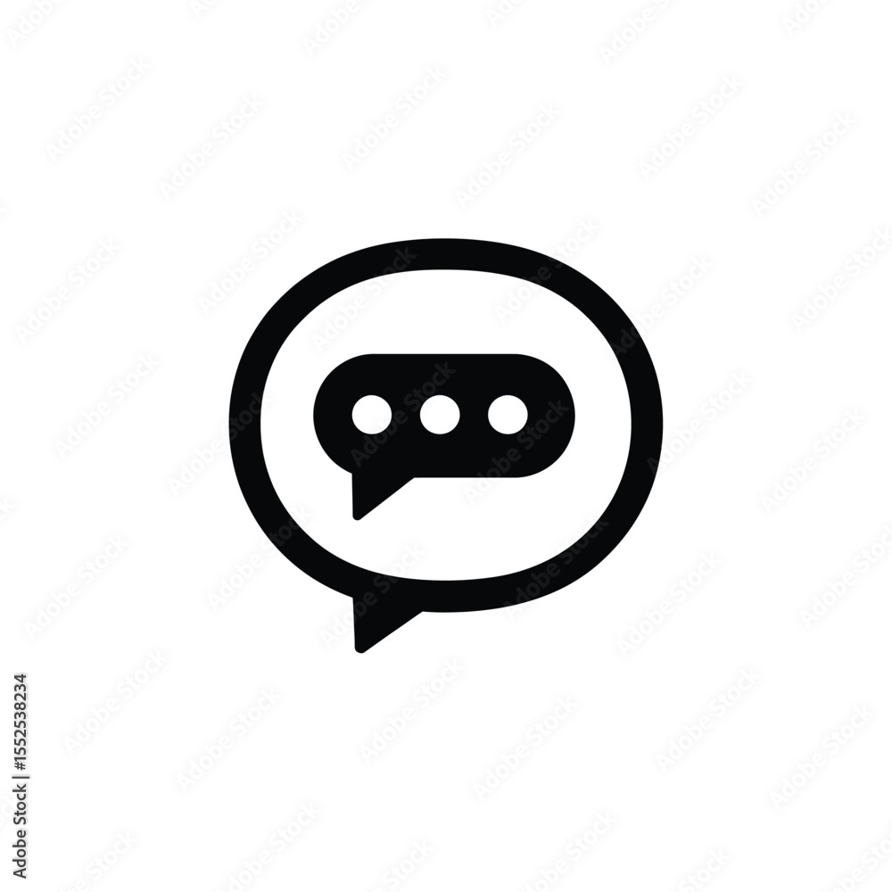 Poster black message bubble with dots on transparent background icon communication