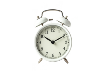 Isolated White Classic Alarm Clock Hour Minute Second On Transparent