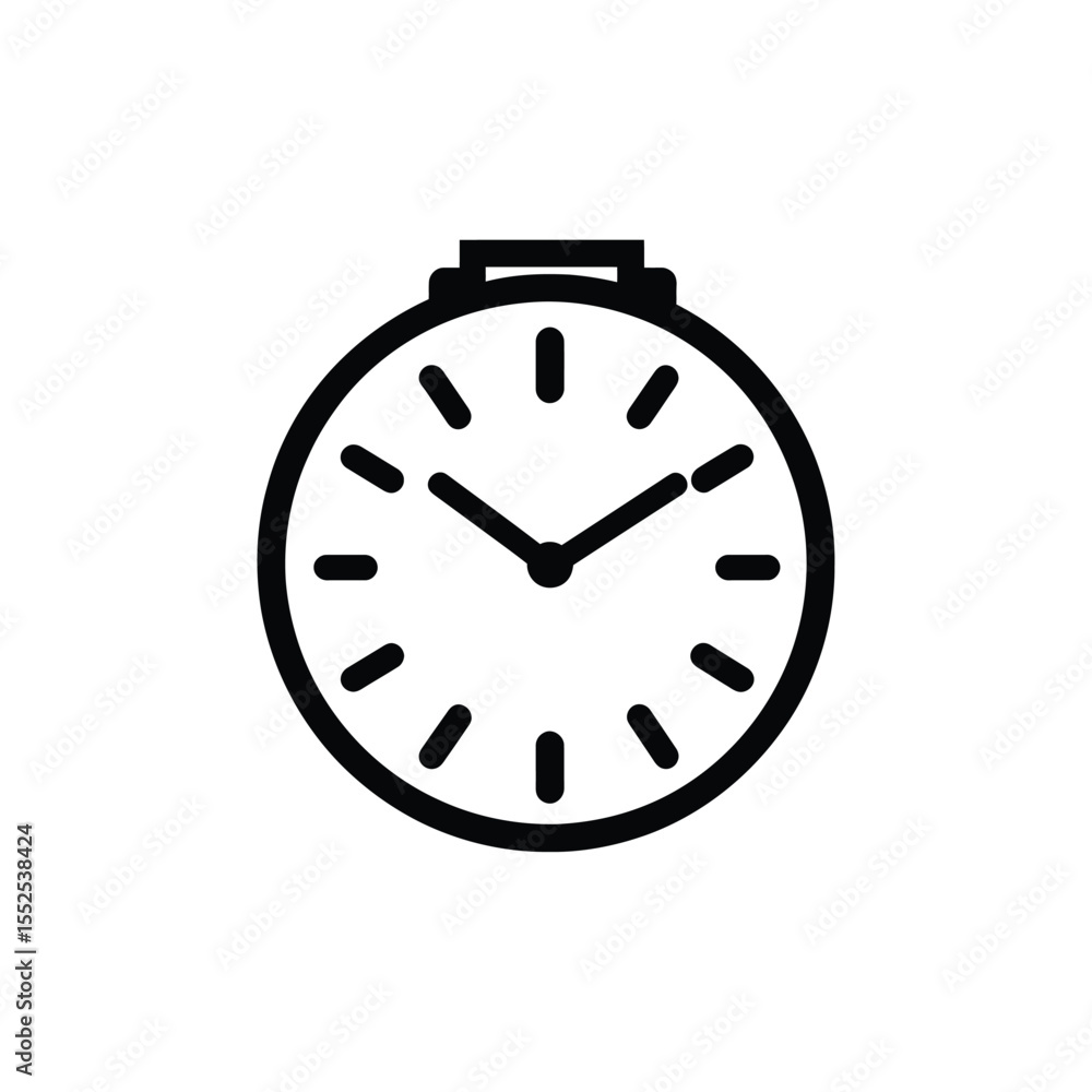 Poster black outline icon of a simple round analog clock showing ten minutes after nine