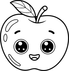 cute apple cartoon line drawing with face outline vector illustration