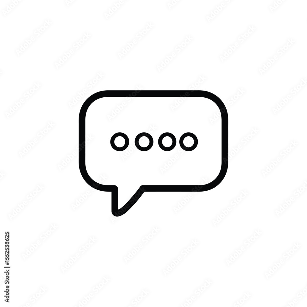 Poster black outline speech bubble icon with four circles on transparent background