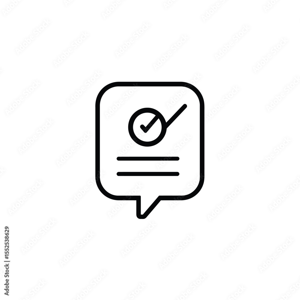 Poster black outline speech bubble with check mark icon on transparent background