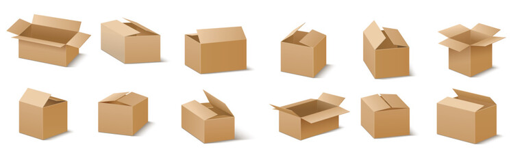 delivery shipping carton package brown cardboard boxes vector set
