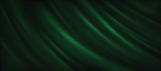 Fototapeta premium deep green rippled fabric realistic vector background.