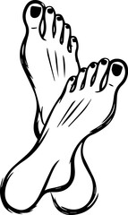 line drawing of crossed female feet with nail polish. vector illustration