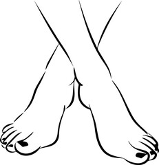 line drawing of crossed female feet with nail polish. vector illustration