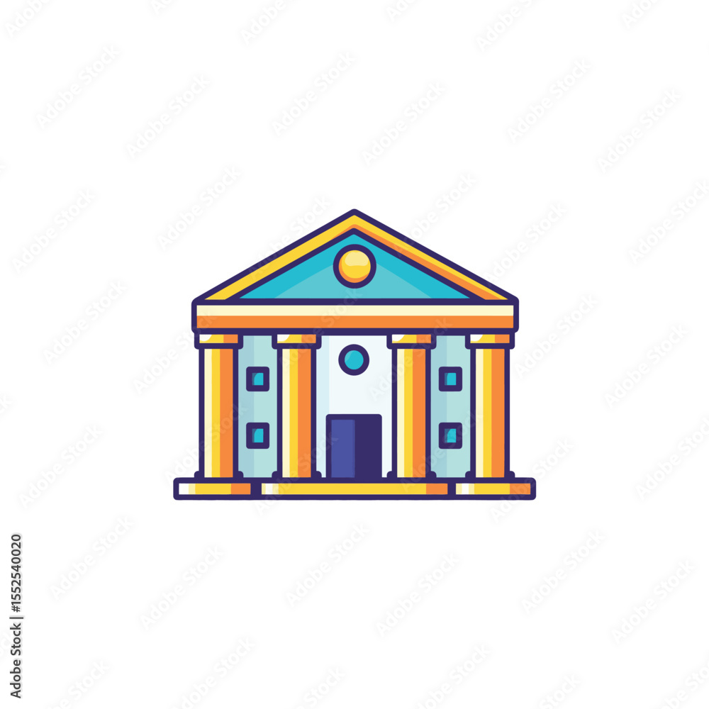 Aufkleber cartoonstyle building on transparent background featuring columns and geometric shapes