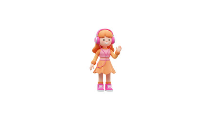 Obraz premium A small, cartoonish figurine of a girl wearing headphones and waving hello.
