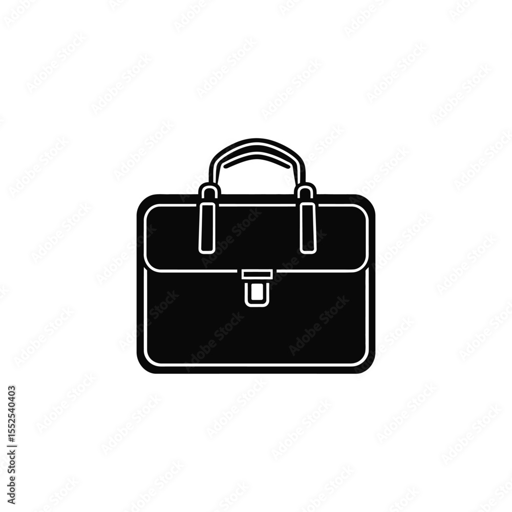 Poster classic briefcase icon with handle in black on transparent background