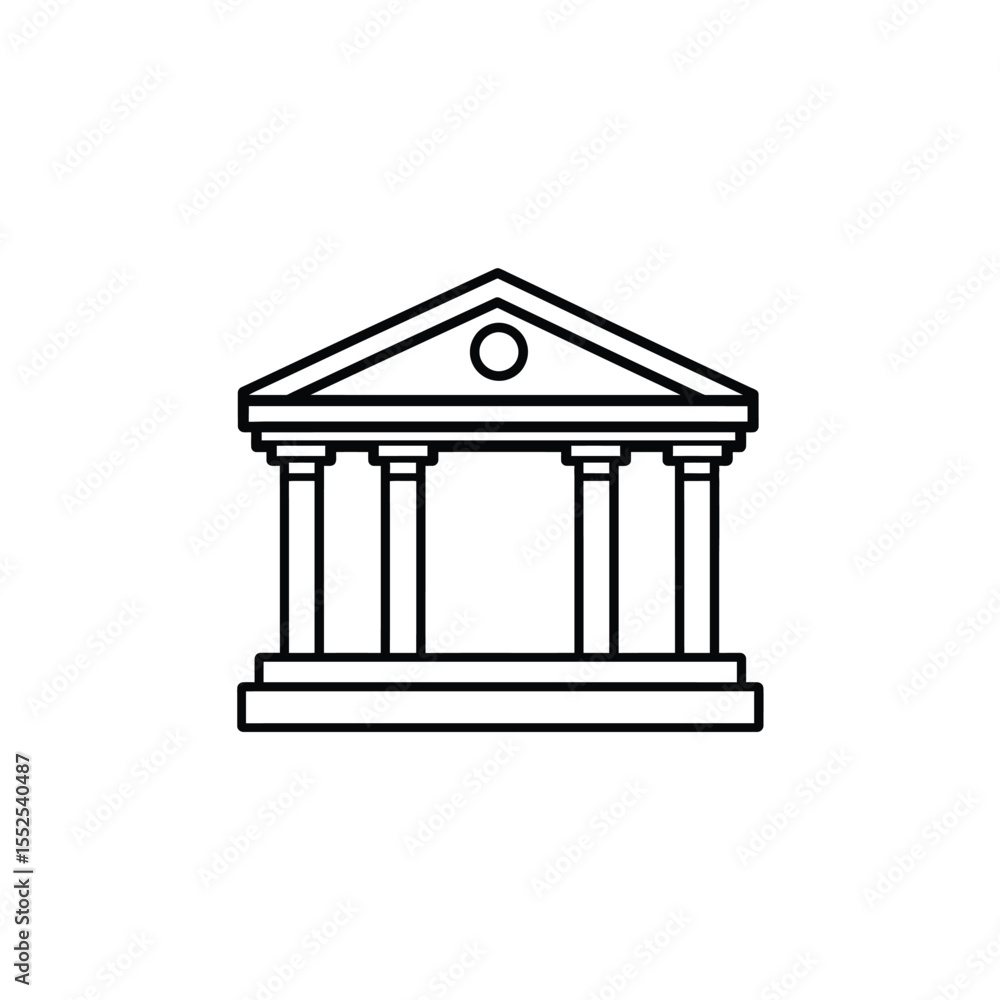 Poster classic courthouse outline with columns on white background icon for symbol design