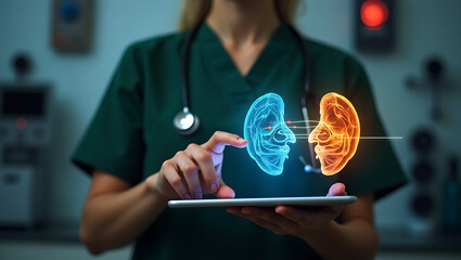 Medical doctor and medical technology and futuristic concept, Modern medical technology and innovation. Doctor using laptop and health medical network connection icon on virtual screen interface