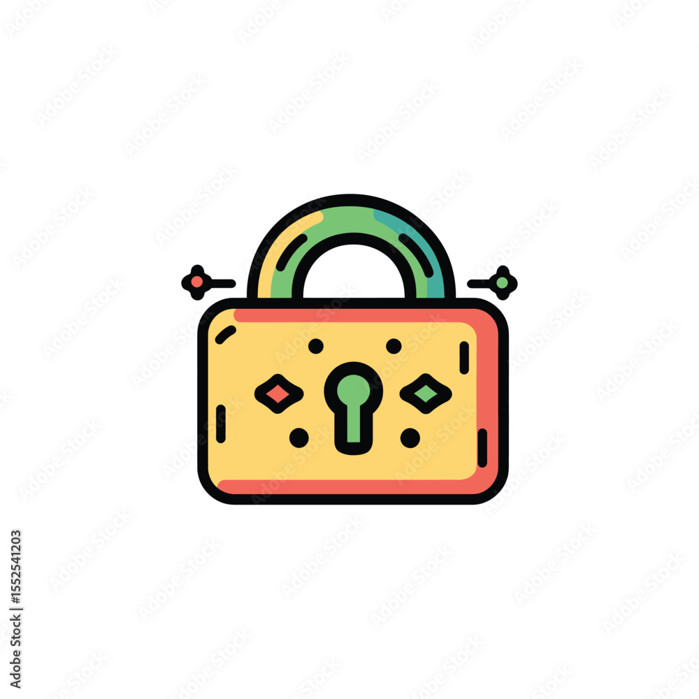 Poster colorful padlock with keyhole and unique design element on white