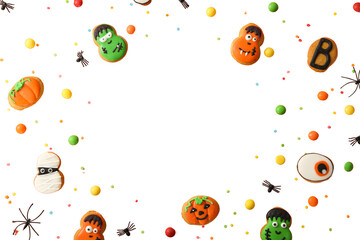 Halloween cookies with bright candy, isolated on white, PNG