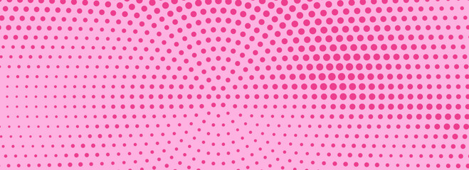 Pink halftone pattern. Retro comic gradient background. Rose pixelated dotted texture overlay. Cartoon pop art faded gradient pattern. Vector backdrop for poster, banner, advertisement