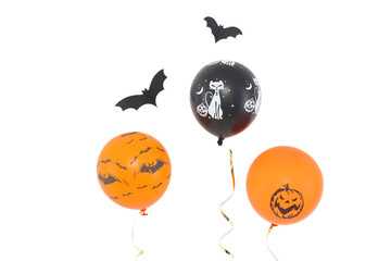 Orange and black Halloween balloons, isolated on white, PNG