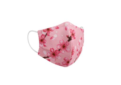 Protective Pink Floral Fabric Face Mask with Elastic Ear Loops Isolated