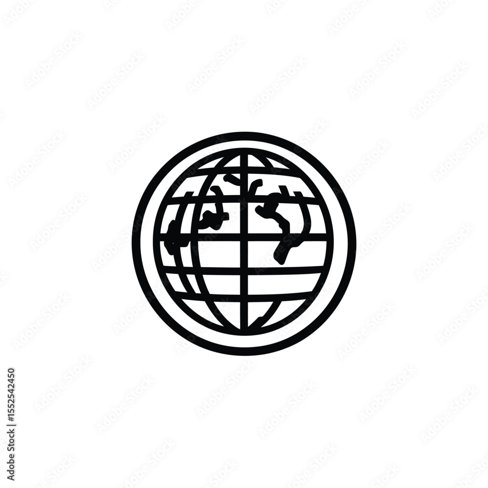 Poster globe world map round shape outline with continents on transparent background