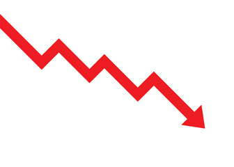 red business arrow graph moving downward in a consistent zigzag pattern, symbolizing continuous and relentless financial loss over time
